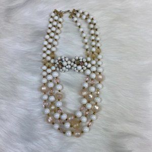 Vintage Signed Japan Three Strand Beaded Necklace & Earring Set